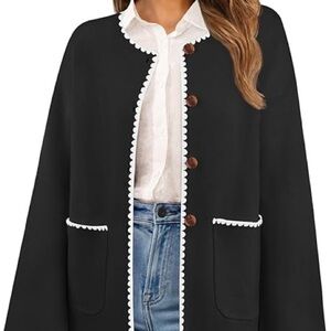 NWT MEROKEETY Oversized Open Front Button Up Knit Cardigan with Pockets